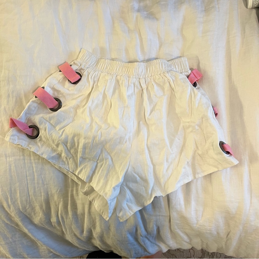 LF pink white linen shorts grommet